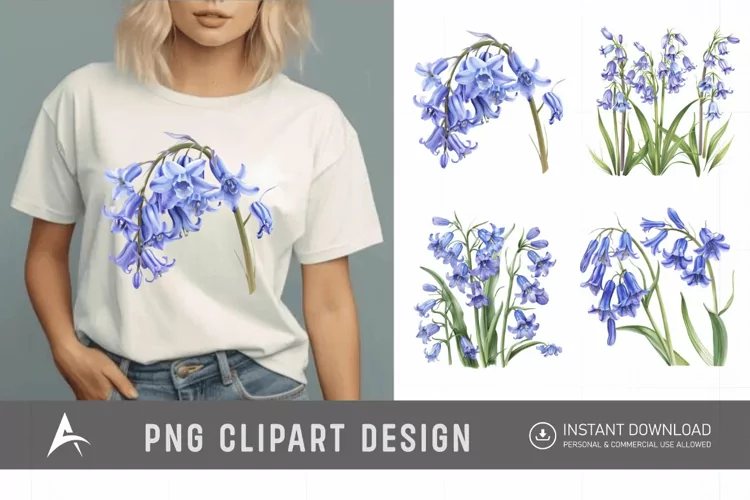 Watercolor Bluebells Sublimation Clipart