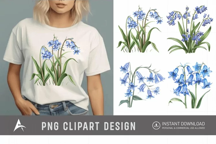 Watercolor Bluebells Sublimation Clipart