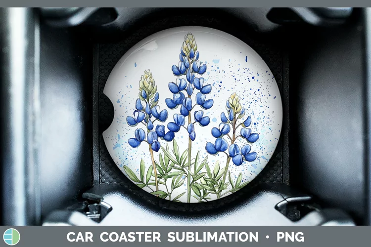Watercolor Bluebonnet Car Coaster Sublimation Designs