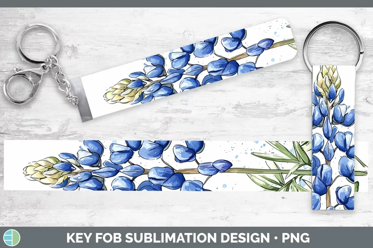 Watercolor Bluebonnet Key Fob Sublimation Wristlet Designs