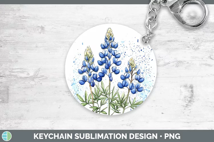 Watercolor Bluebonnet Keychain Sublimation Keyring Designs