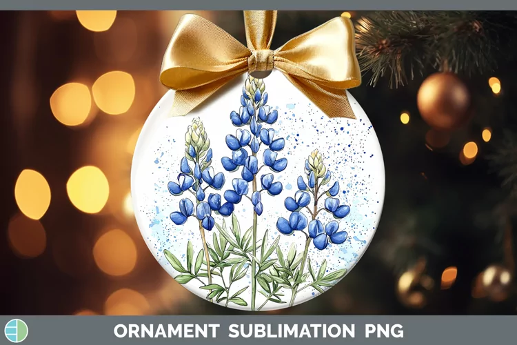 Watercolor Bluebonnet Ornament Sublimation Bauble Designs