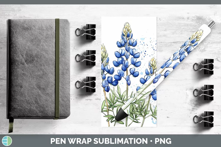 Watercolor Bluebonnet Pen Wrap Sublimation Pen Designs
