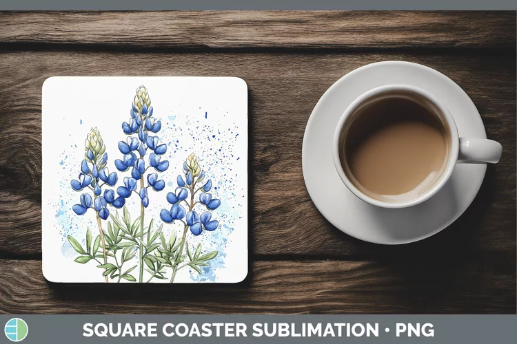 Watercolor Bluebonnet Square Coaster Sublimation Coaster Des