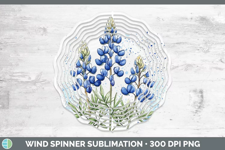 Watercolor Bluebonnet Wind Spinner Sublimation Spinner Desig