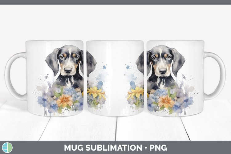 Watercolor Bluetick Coonhound Dog Mug Wrap | Sublimation Cof