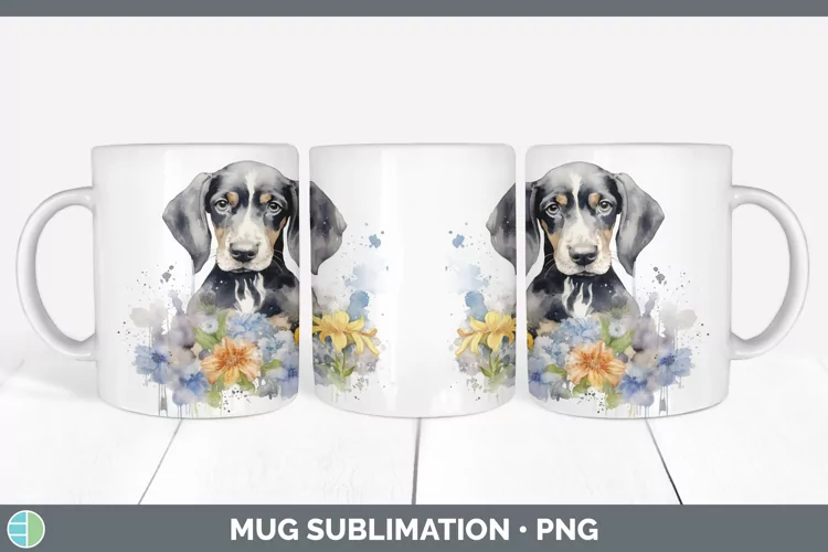 Watercolor Bluetick Coonhound Dog Mug Wrap | Sublimation Cof