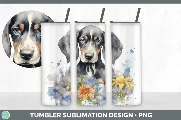 Watercolor Bluetick Coonhound Dog Tumbler | Sublimation 20 o