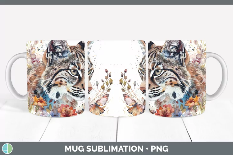 Watercolor Bobcat Mug Wrap Sublimation Coffee Cup Designs