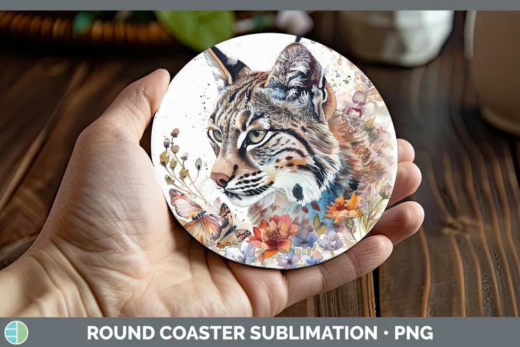 Watercolor Bobcat Round Coaster Sublimation Coaster Designs