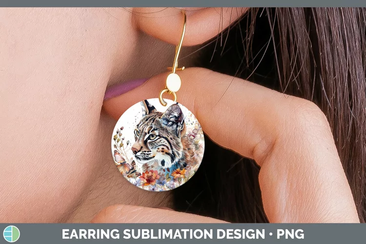 Watercolor Bobcat Round Earrings Sublimation Earrings Design