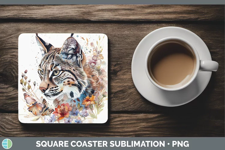 Watercolor Bobcat Square Coaster Sublimation Coaster Designs