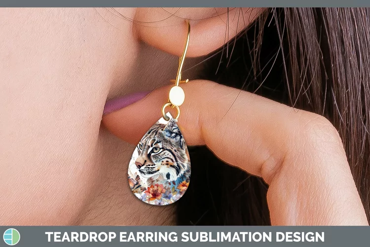 Watercolor Bobcat Teardrop Earrings Sublimation Earrings Des