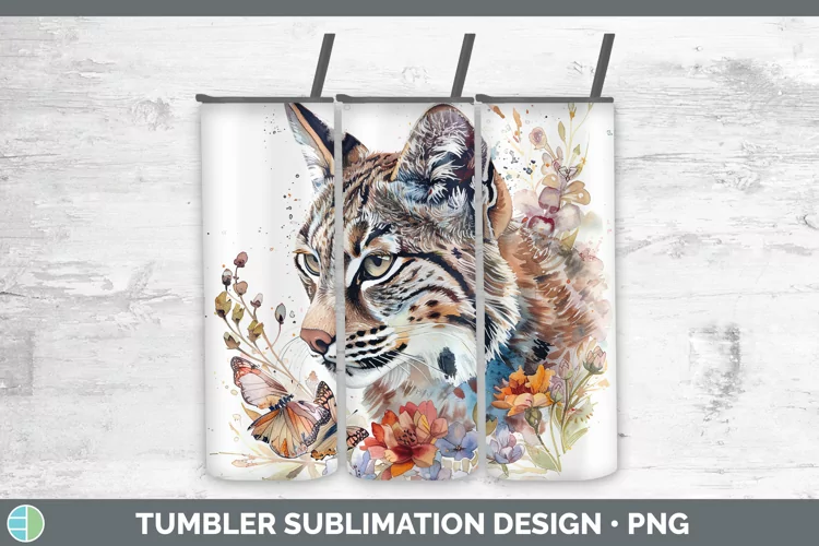 Watercolor Bobcat Tumbler Sublimation 20 oz Skinny Tumbler D