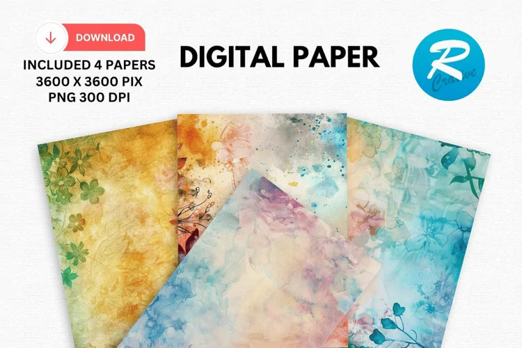 Watercolor Bohemian Digital Paper, Bohemian Background