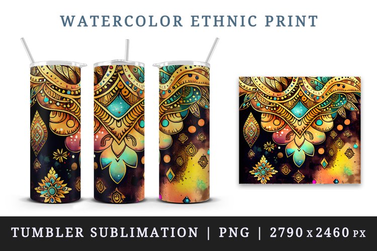 Watercolor boho ethnic print design wraps sublimation for customize your tumbler