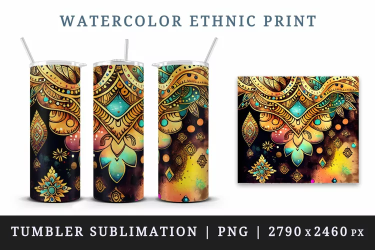 Ethnic print tumbler sublimation wrap printable design png