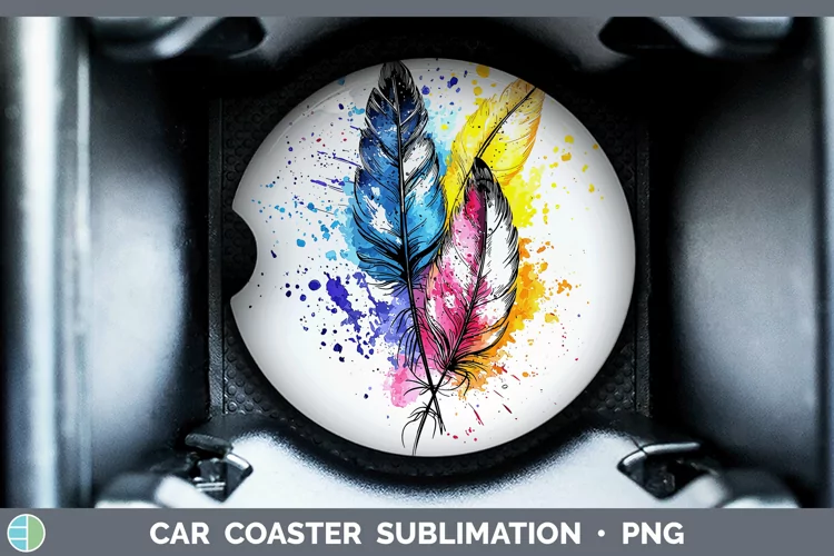 Watercolor Boho Feathers Car Coaster Sublimation Designs