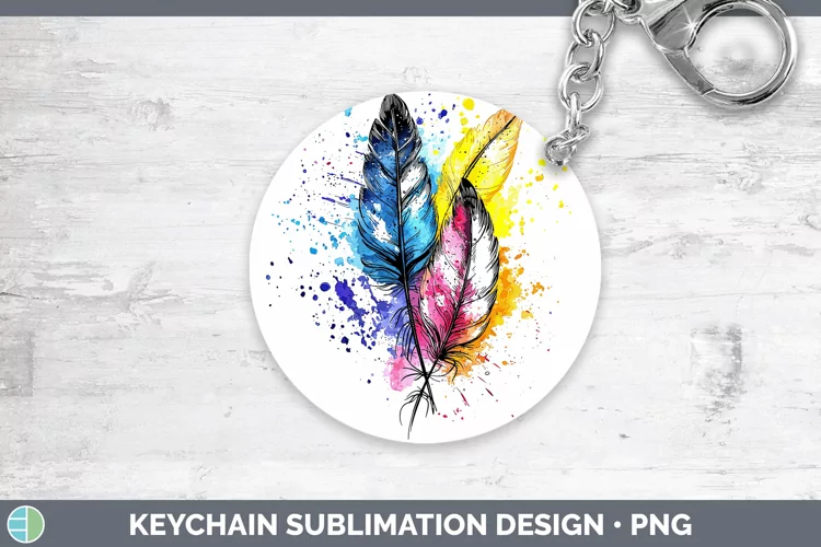 Watercolor Boho Feathers Keychain Sublimation Keyring Design
