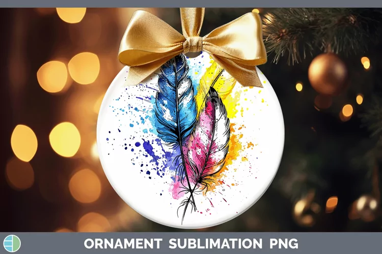 Watercolor Boho Feathers Ornament Sublimation Bauble Designs