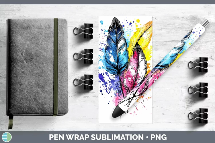 Watercolor Boho Feathers Pen Wrap Sublimation Pen Designs