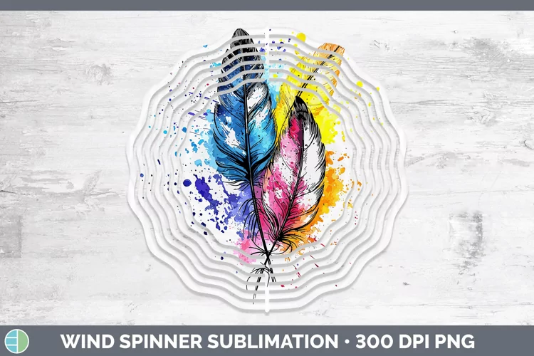 Watercolor Boho Feathers Wind Spinner Sublimation Spinner De