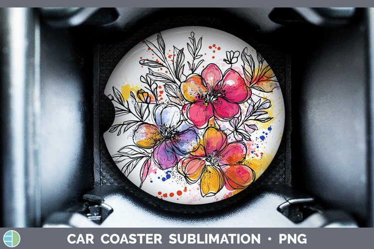 Watercolor Boho Florals Car Coaster Sublimation Designs