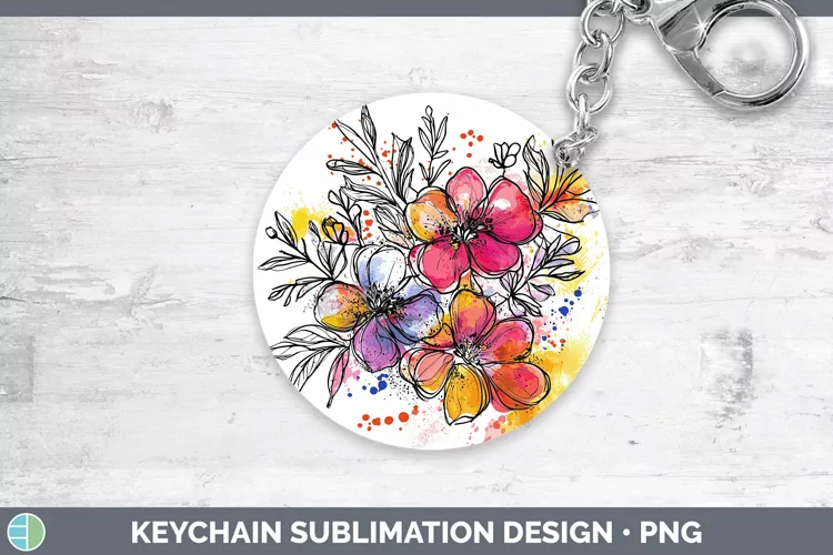 Watercolor Boho Florals Keychain Sublimation Keyring Designs