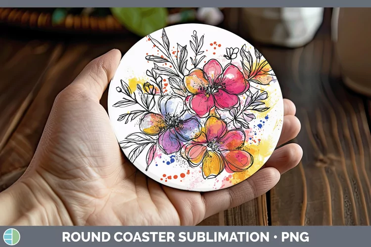 Watercolor Boho Florals Round Coaster Sublimation Coaster De