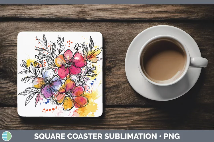 Watercolor Boho Florals Square Coaster Sublimation Coaster D