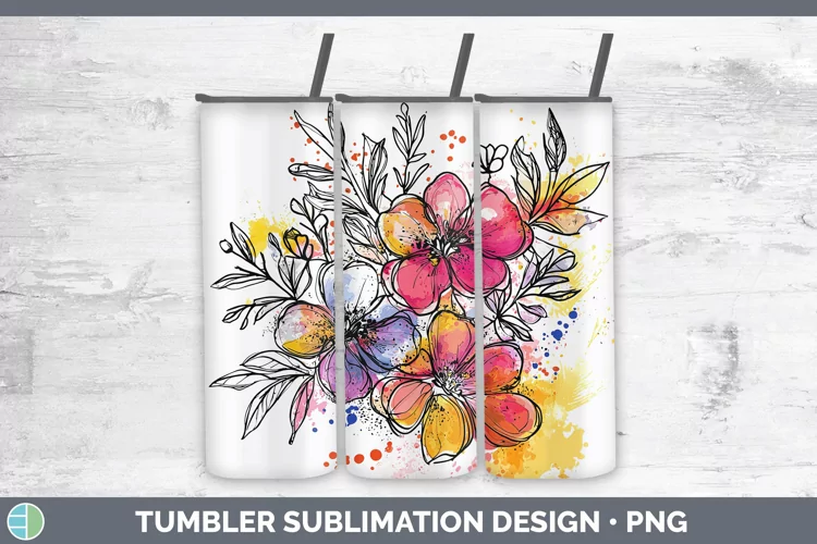 Watercolor Boho Florals Tumbler Sublimation 20 oz Skinny Tum