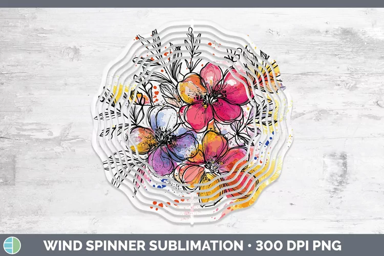 Watercolor Boho Florals Wind Spinner Sublimation Spinner Des