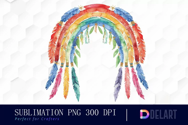 Boho Rainbow Watercolor Clipart