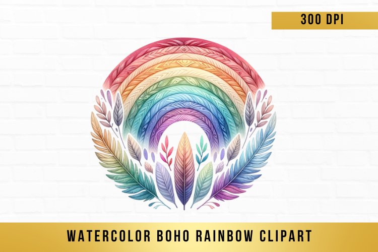 watercolor boho rainbow clipart, boho rainbow sublimation example image 1