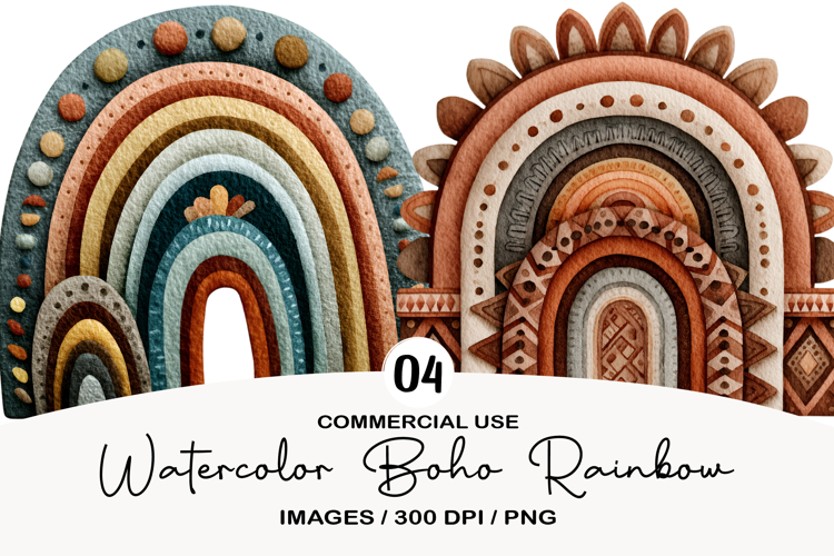 Watercolor Boho Rainbow Clipart