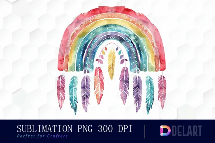 Boho Rainbow Watercolor Clipart