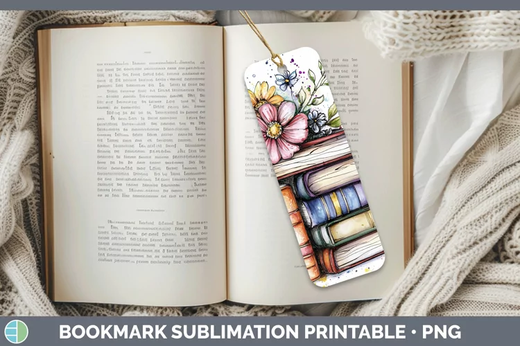 Watercolor Book Stack Bookmark Sublimation Printable Designs