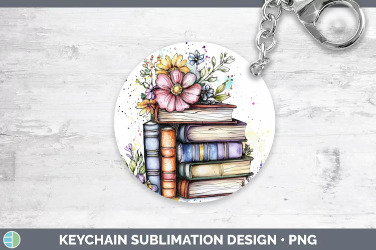 Watercolor Book Stack Keychain Sublimation Keyring Designs