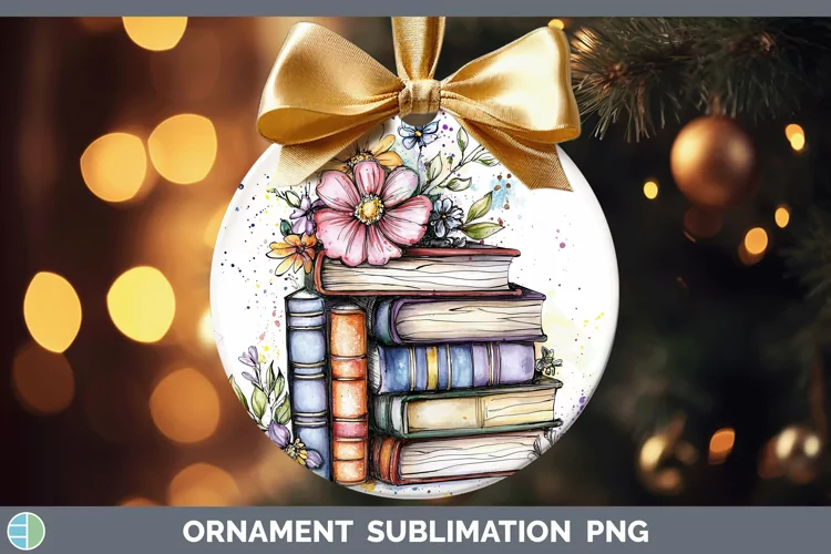 Watercolor Book Stack Ornament Sublimation Bauble Designs