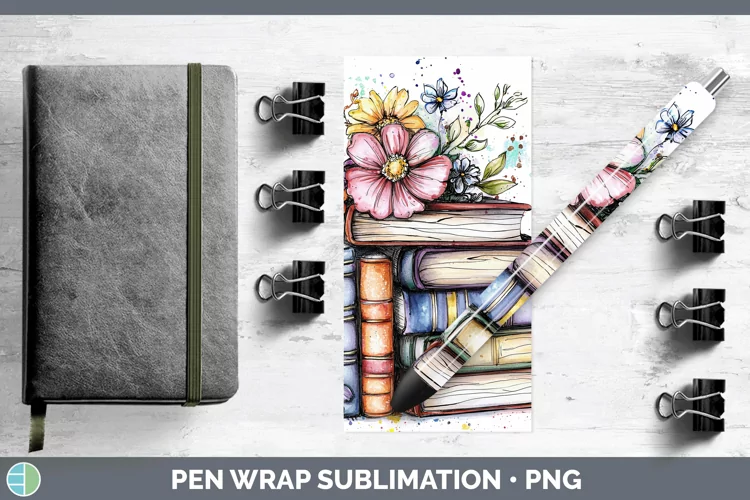 Watercolor Book Stack Pen Wrap Sublimation Pen Designs