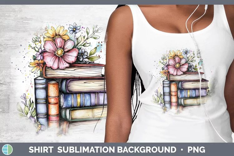 Watercolor Book Stack Shirt Sublimation Sublimation Backgrou