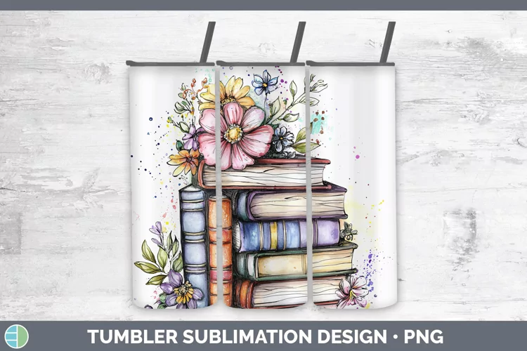 Watercolor Book Stack Tumbler Sublimation 20 oz Skinny Tumbl