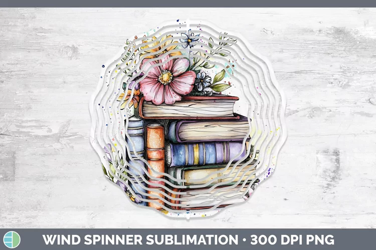 Watercolor Book Stack Wind Spinner Sublimation Spinner Desig