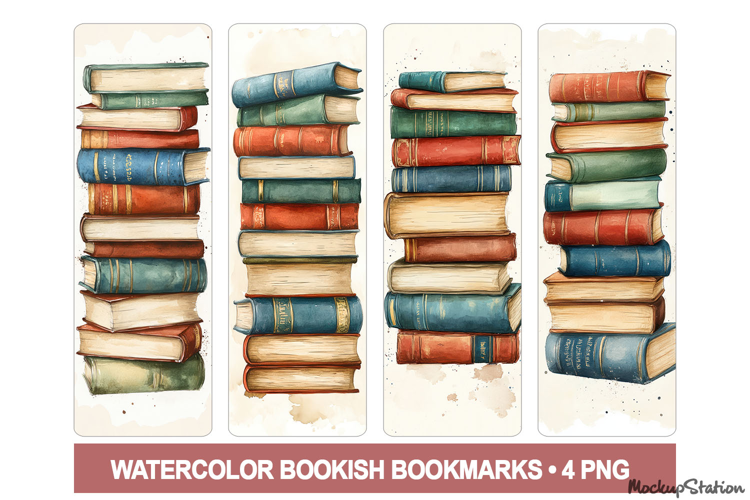 Watercolor Bookmarks PNG Printable | Stacked Books Design