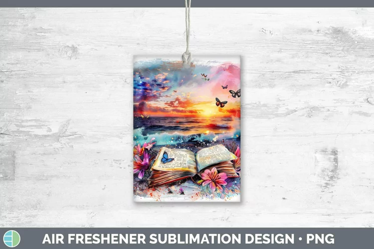 Watercolor Books Beach Air Freshener Sublimation Car Freshen