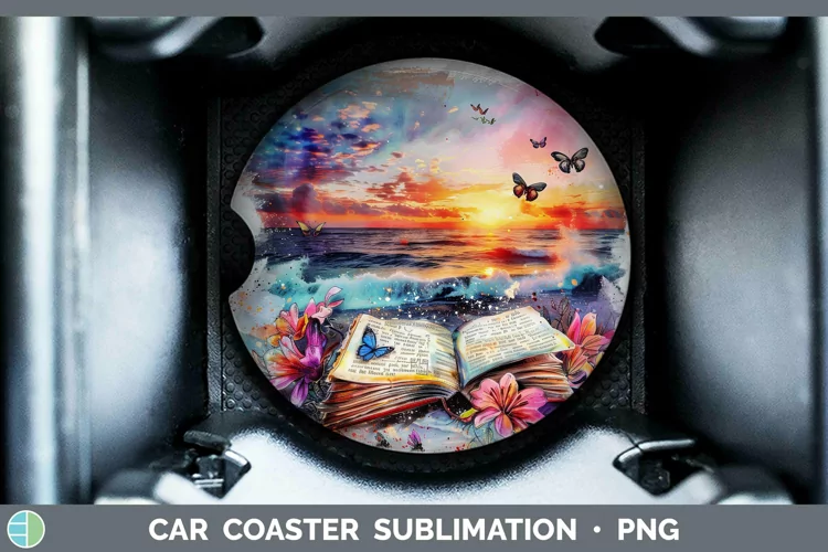 Watercolor Books Beach Car Coaster Sublimation Coaster Desig