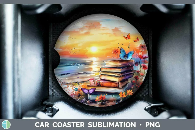 Watercolor Books Beach Car Coaster Sublimation Coaster Desig