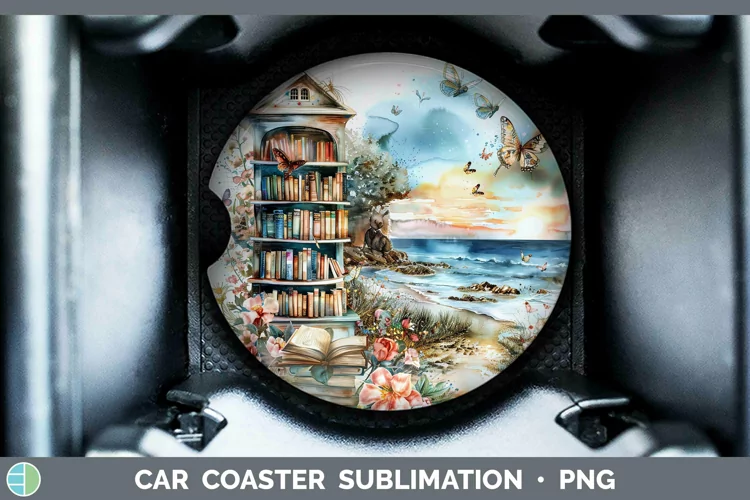 Watercolor Books Beach Car Coaster Sublimation Coaster Desig