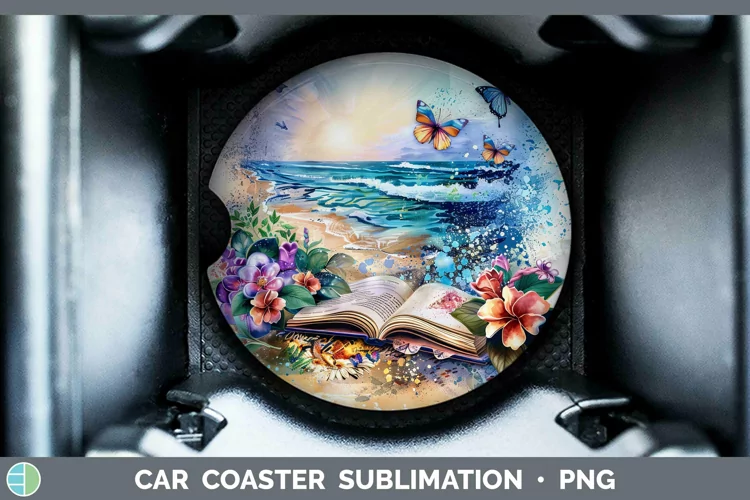 Watercolor Books Beach Car Coaster Sublimation Coaster Desig