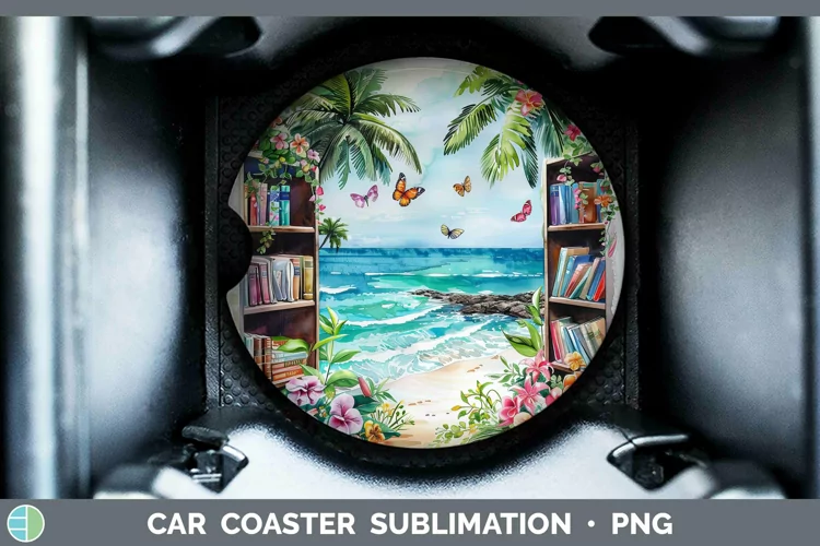 Watercolor Books Beach Car Coaster Sublimation Coaster Desig